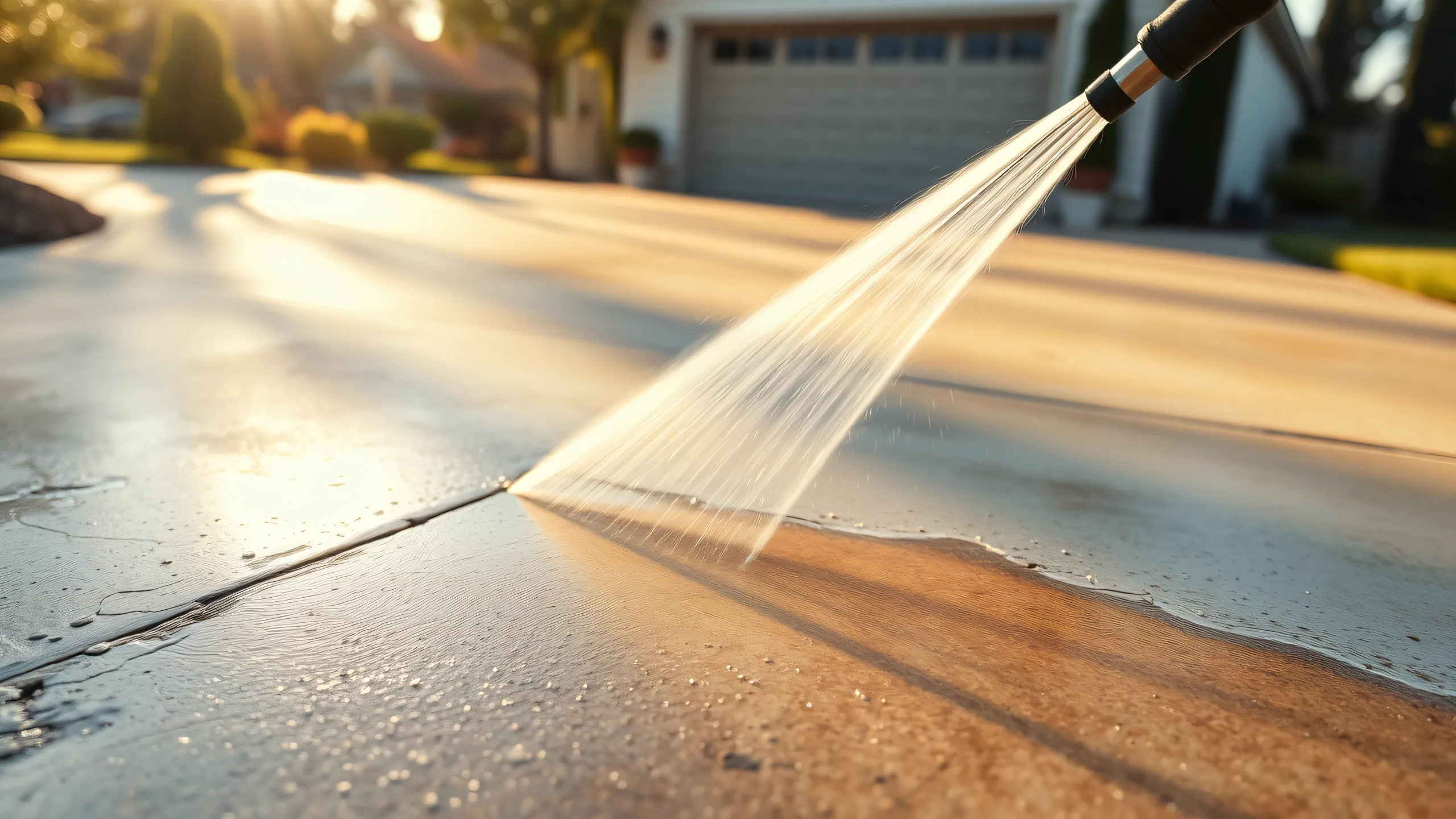 A concrete driveway pressure-washed back to bright by Wax N' Go